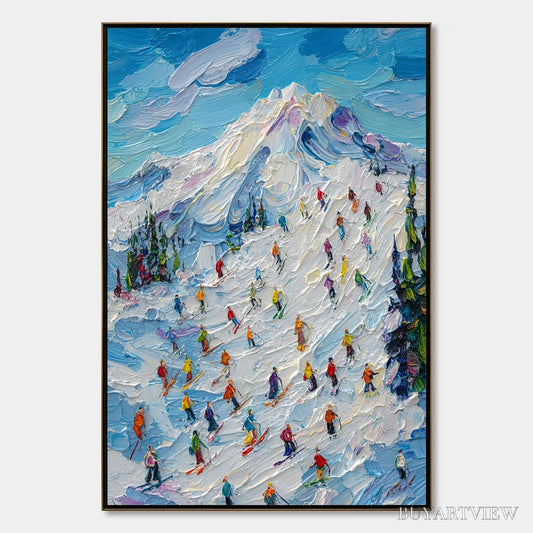 BUYARTVIEW Alpine Rush – Textured Palette Knife Ski Mountain Painting - image 1