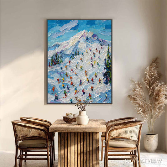 BUYARTVIEW Alpine Rush – Textured Palette Knife Ski Mountain Painting - image 2