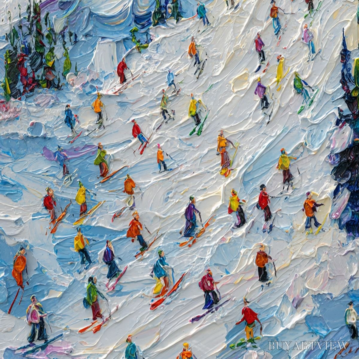 BUYARTVIEW Alpine Rush – Textured Palette Knife Ski Mountain Painting - image 3