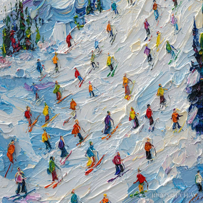 BUYARTVIEW Alpine Rush – Textured Palette Knife Ski Mountain Painting - image 3