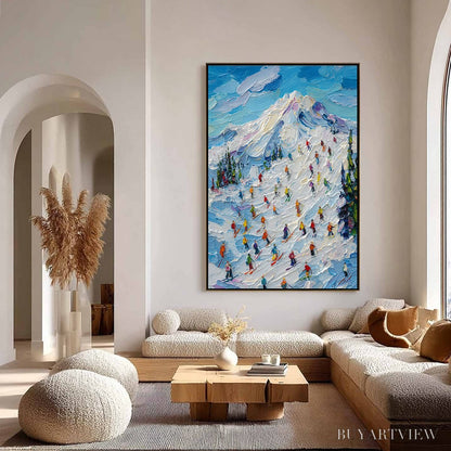 BUYARTVIEW Alpine Rush – Textured Palette Knife Ski Mountain Painting - image 4