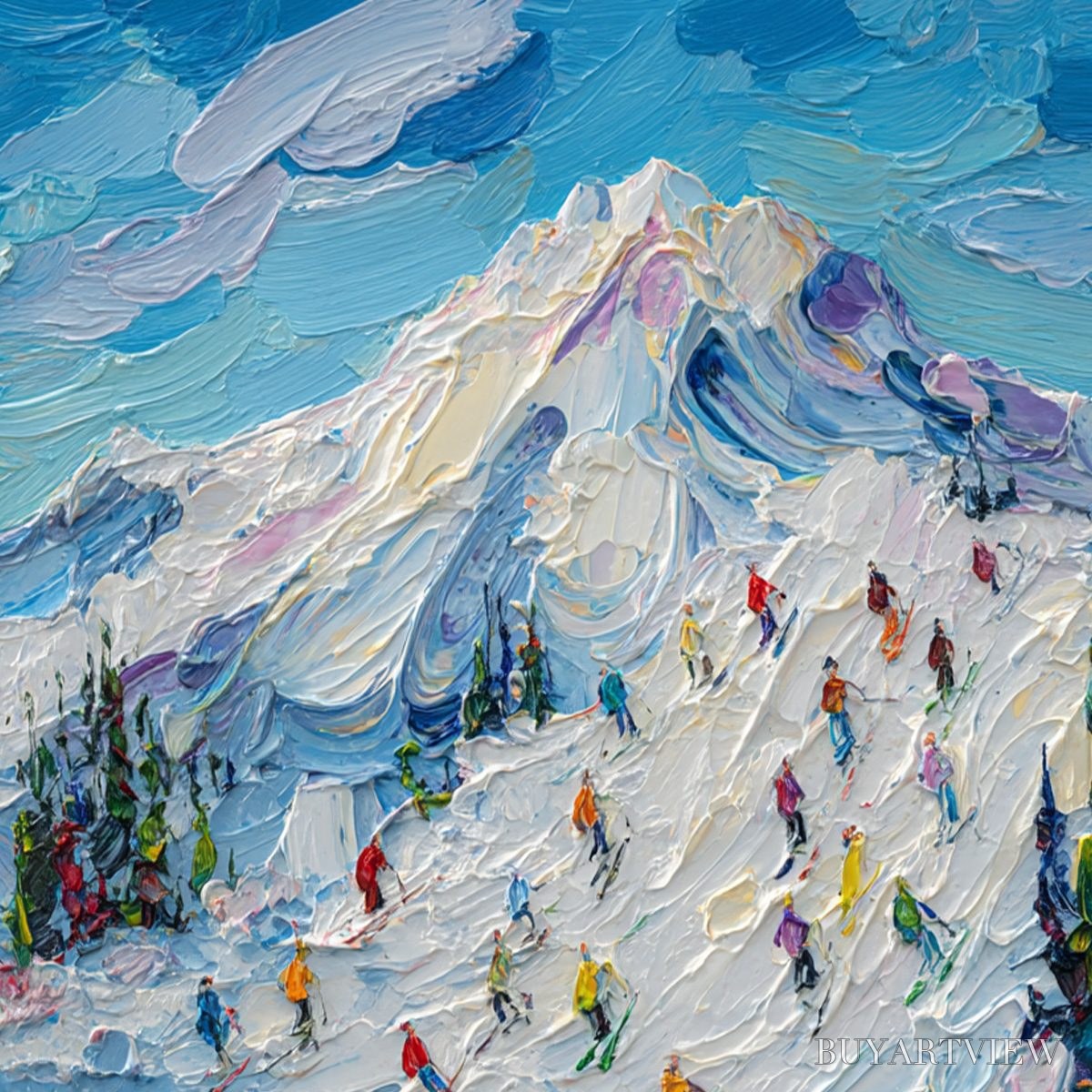 BUYARTVIEW Alpine Rush – Textured Palette Knife Ski Mountain Painting - image 5