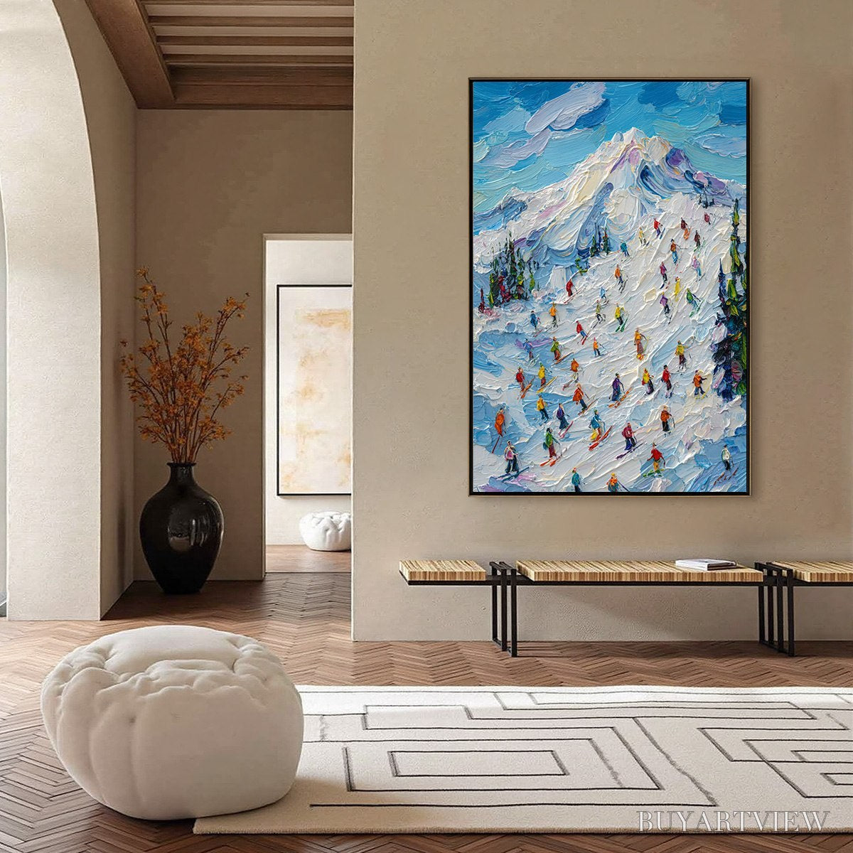 BUYARTVIEW Alpine Rush – Textured Palette Knife Ski Mountain Painting - image 6