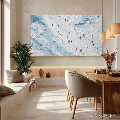 BUYARTVIEW Alpine Descent – Textured Impasto Painting of Skiers on a Snowy Mountain - image 4