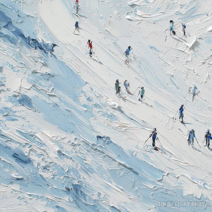 BUYARTVIEW Alpine Descent – Textured Impasto Painting of Skiers on a Snowy Mountain - image 5