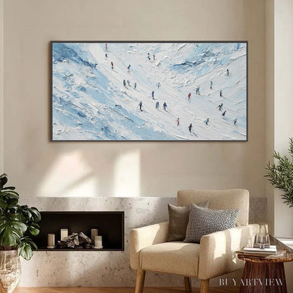 BUYARTVIEW Alpine Descent – Textured Impasto Painting of Skiers on a Snowy Mountain - image 6