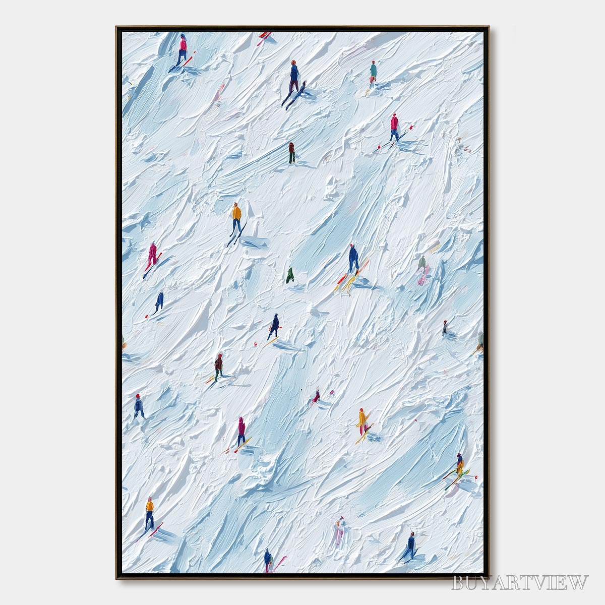 BUYARTVIEW Alpine Rush – Textured Impasto Painting of Skiers on a Slope - image 1