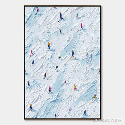 BUYARTVIEW Alpine Rush – Textured Impasto Painting of Skiers on a Slope - image 1