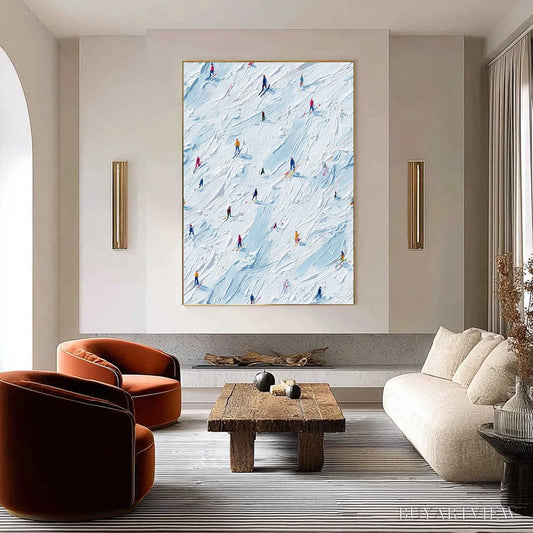 BUYARTVIEW Alpine Rush – Textured Impasto Painting of Skiers on a Slope - image 2
