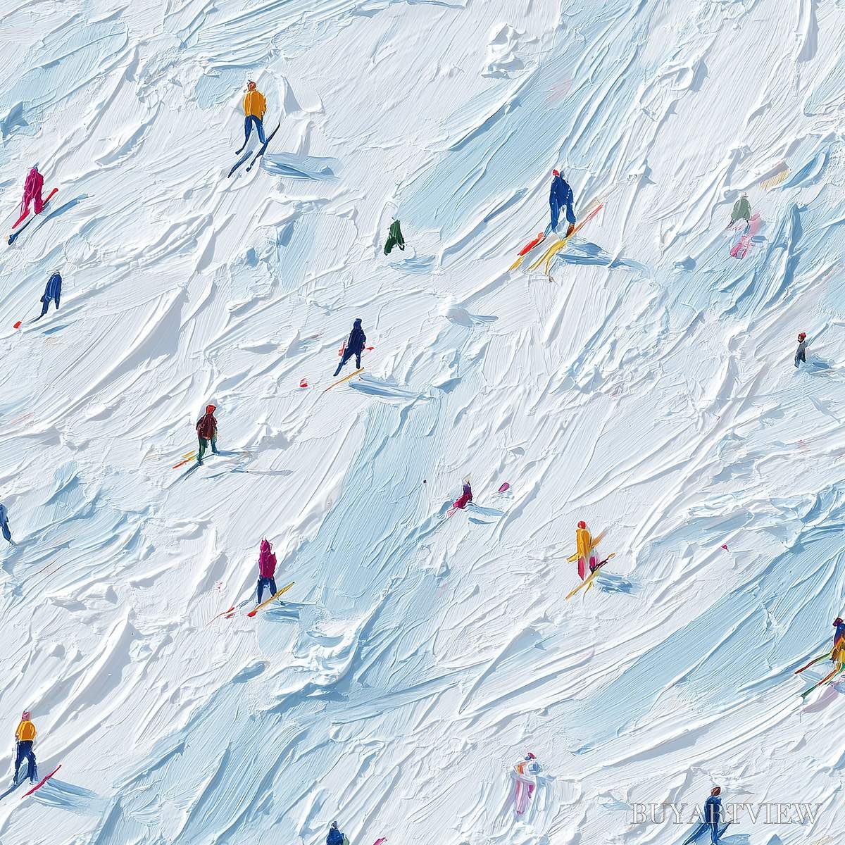 BUYARTVIEW Alpine Rush – Textured Impasto Painting of Skiers on a Slope - image 3