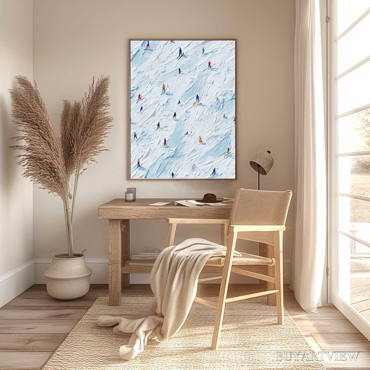 BUYARTVIEW Alpine Rush – Textured Impasto Painting of Skiers on a Slope - image 4