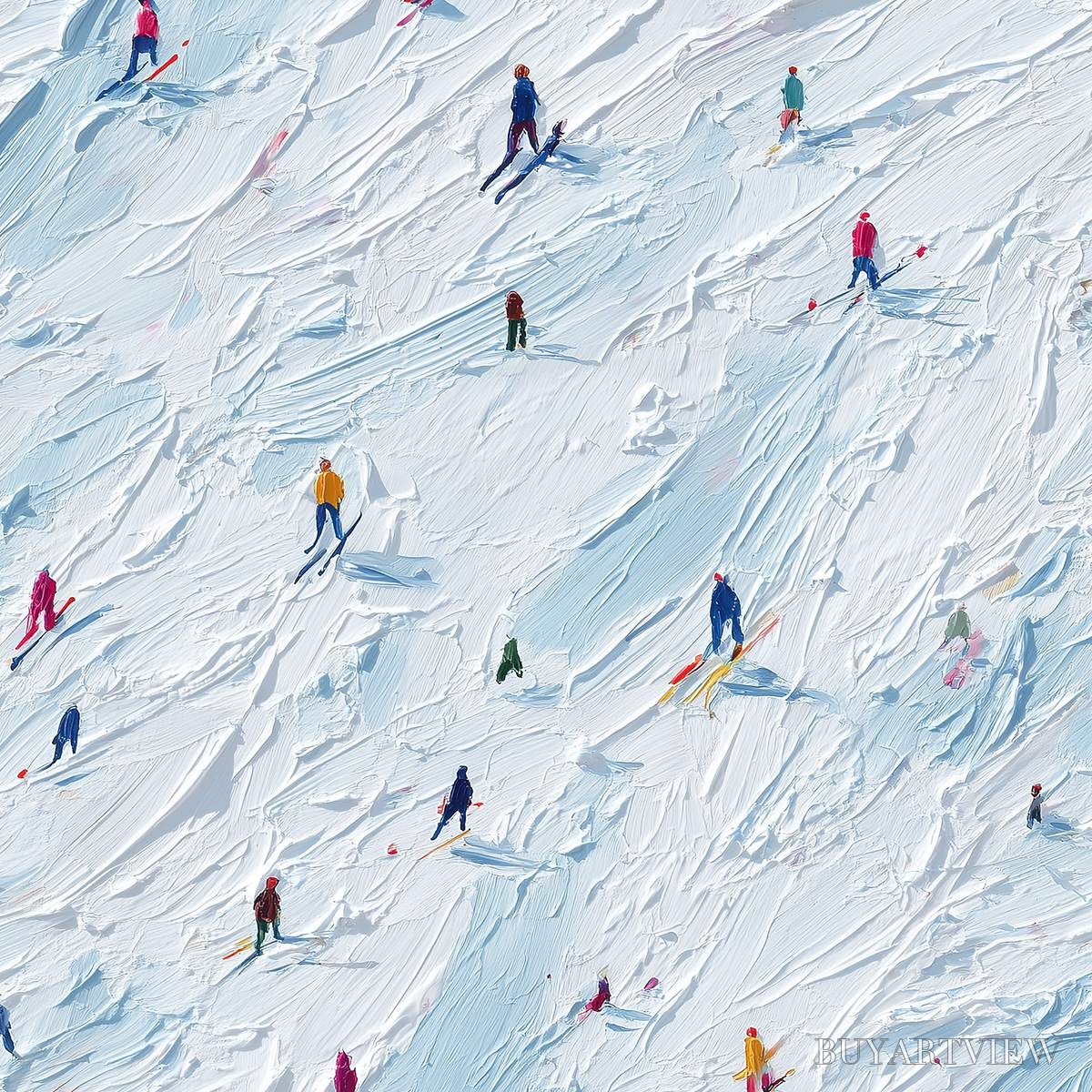 BUYARTVIEW Alpine Rush – Textured Impasto Painting of Skiers on a Slope - image 5