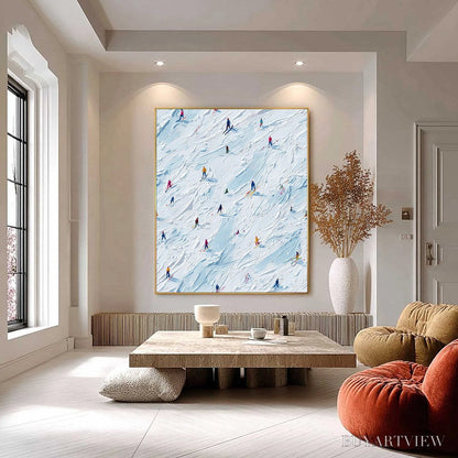 BUYARTVIEW Alpine Rush – Textured Impasto Painting of Skiers on a Slope - image 6