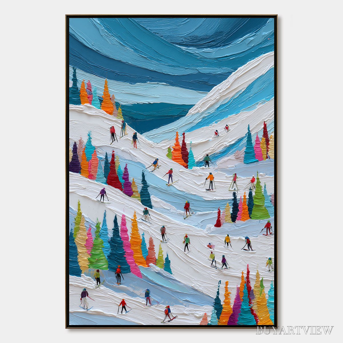 BUYARTVIEW Alpine Rush – Vibrant Textured Ski Slope Painting - image 1