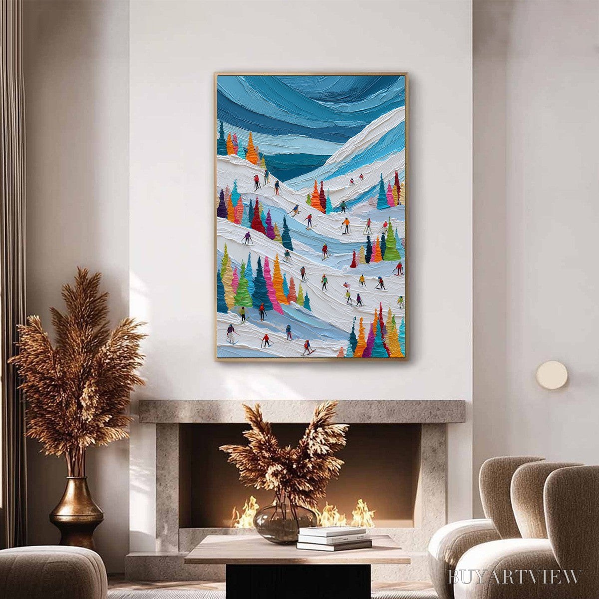 BUYARTVIEW Alpine Rush – Vibrant Textured Ski Slope Painting - image 2