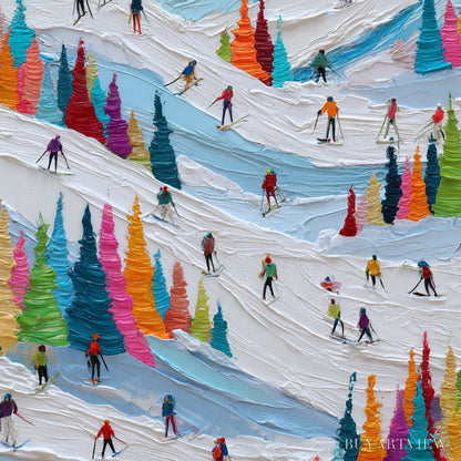 BUYARTVIEW Alpine Rush – Vibrant Textured Ski Slope Painting - image 3