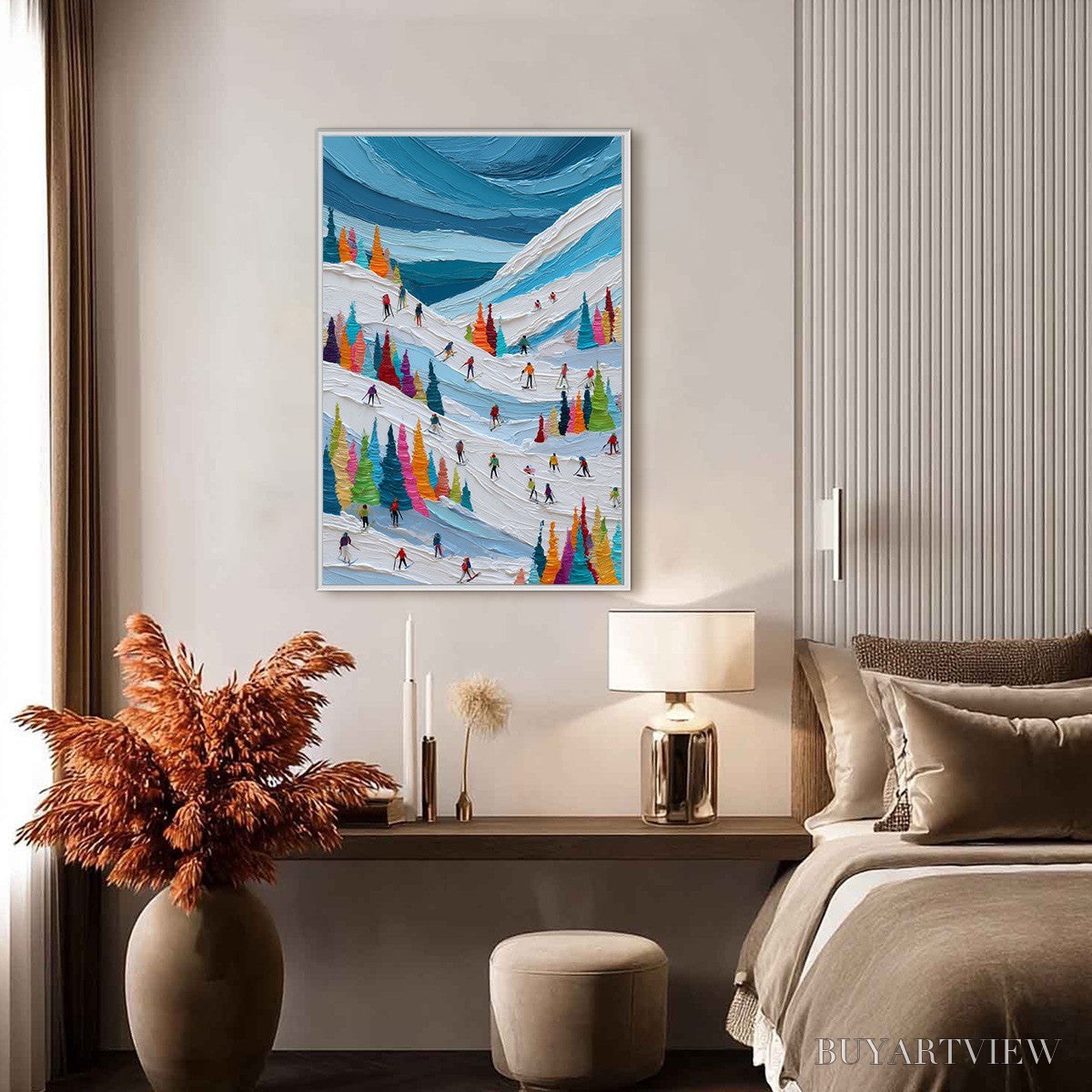 BUYARTVIEW Alpine Rush – Vibrant Textured Ski Slope Painting - image 4