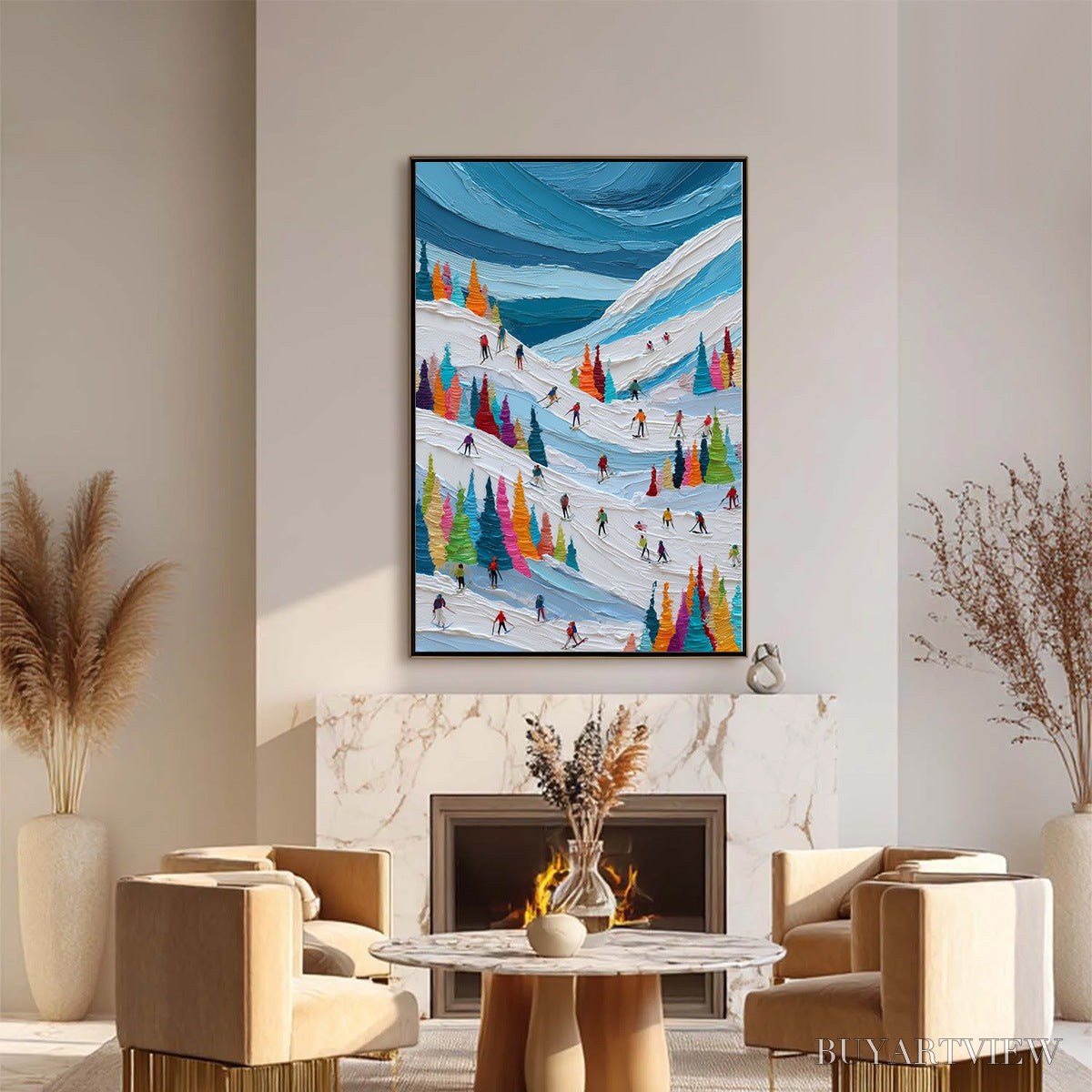 BUYARTVIEW Alpine Rush – Vibrant Textured Ski Slope Painting - image 5