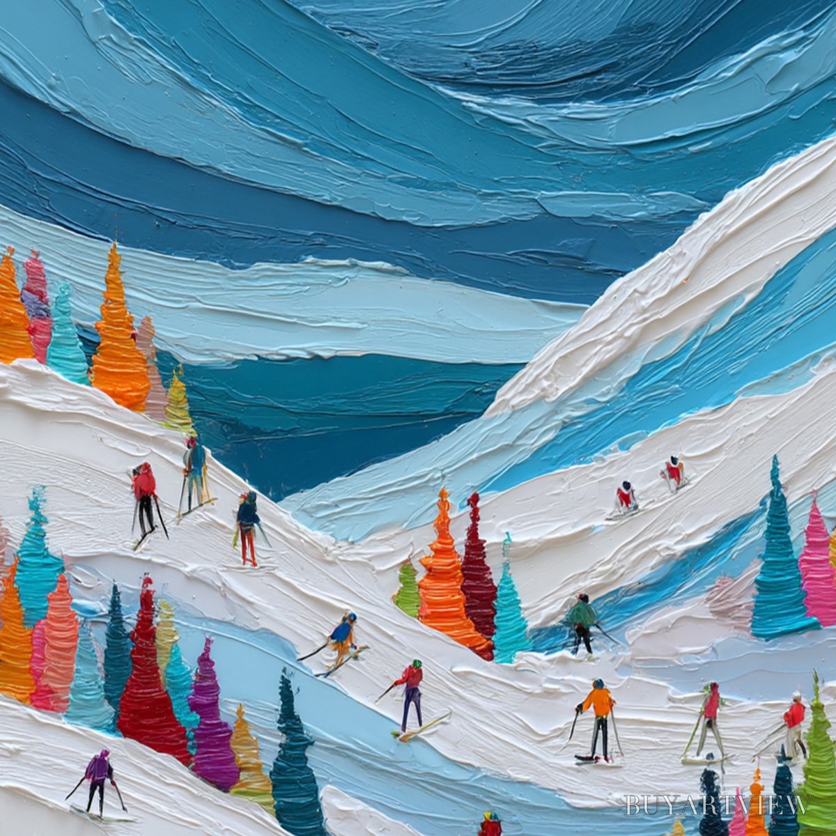 BUYARTVIEW Alpine Rush – Vibrant Textured Ski Slope Painting - image 6
