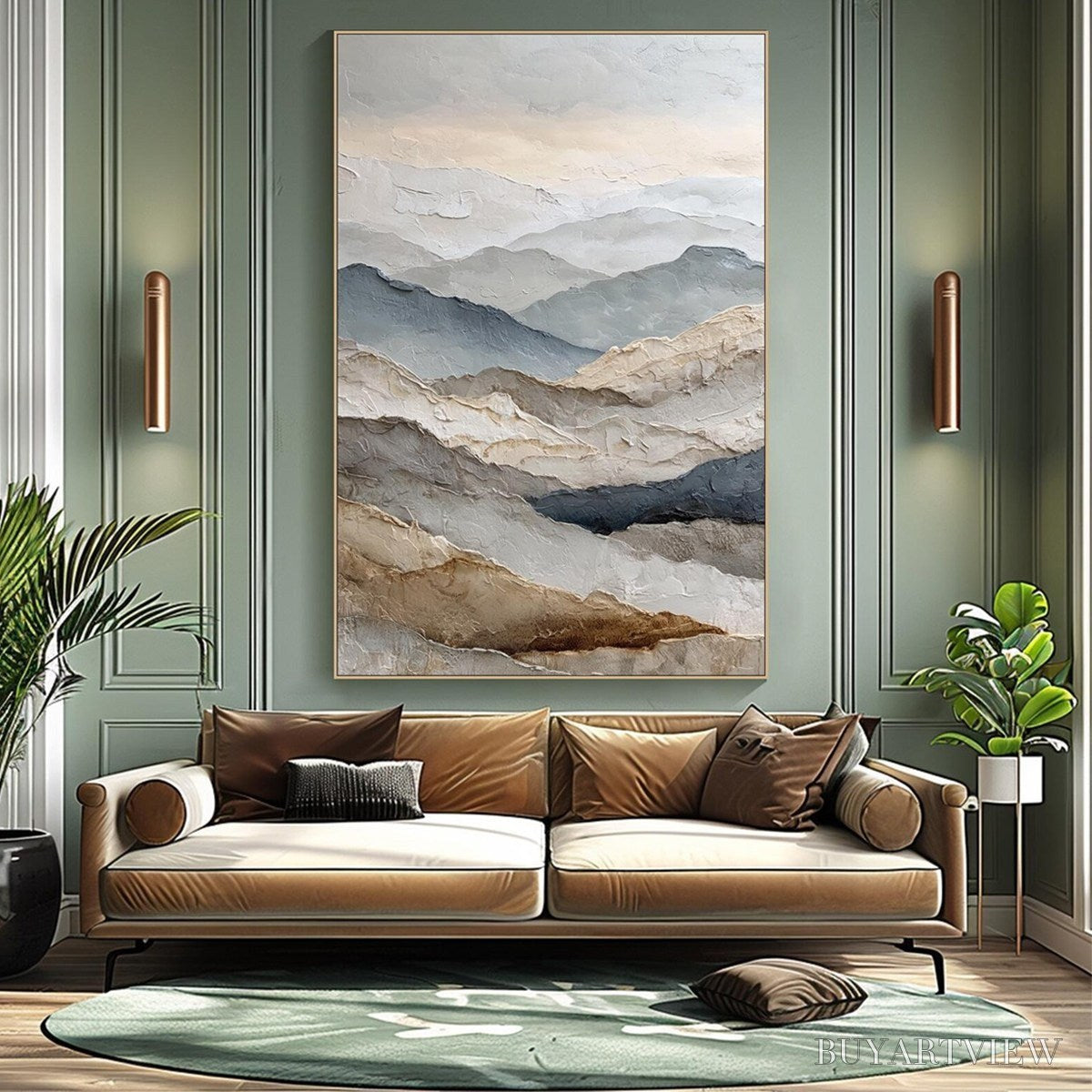 BUYARTVIEW Whispering Ridges – Textured Wabi Sabi Mountain Landscape Painting - image 5