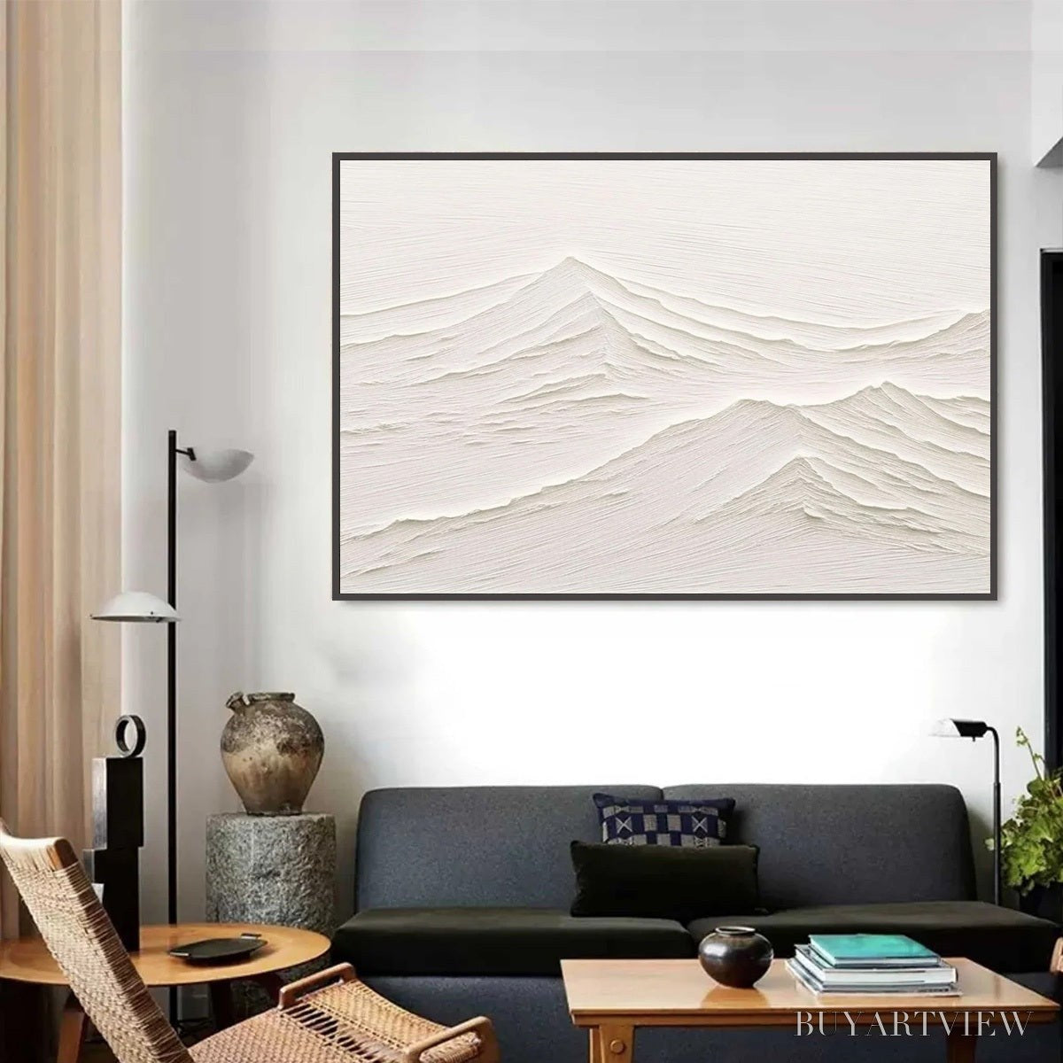 BUYARTVIEW Whispering Peaks – Textured Minimalist White Mountain Painting - image 3