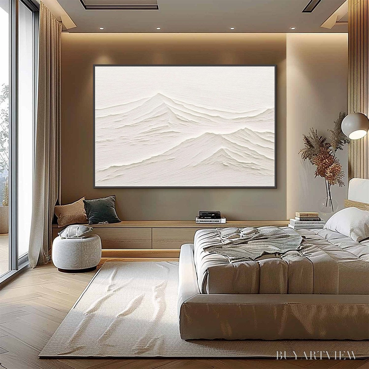 BUYARTVIEW Whispering Peaks – Textured Minimalist White Mountain Painting - image 4