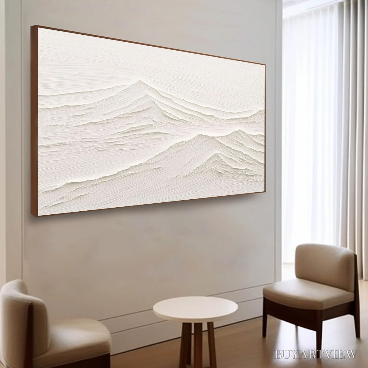 BUYARTVIEW Whispering Peaks – Textured Minimalist White Mountain Painting - image 5