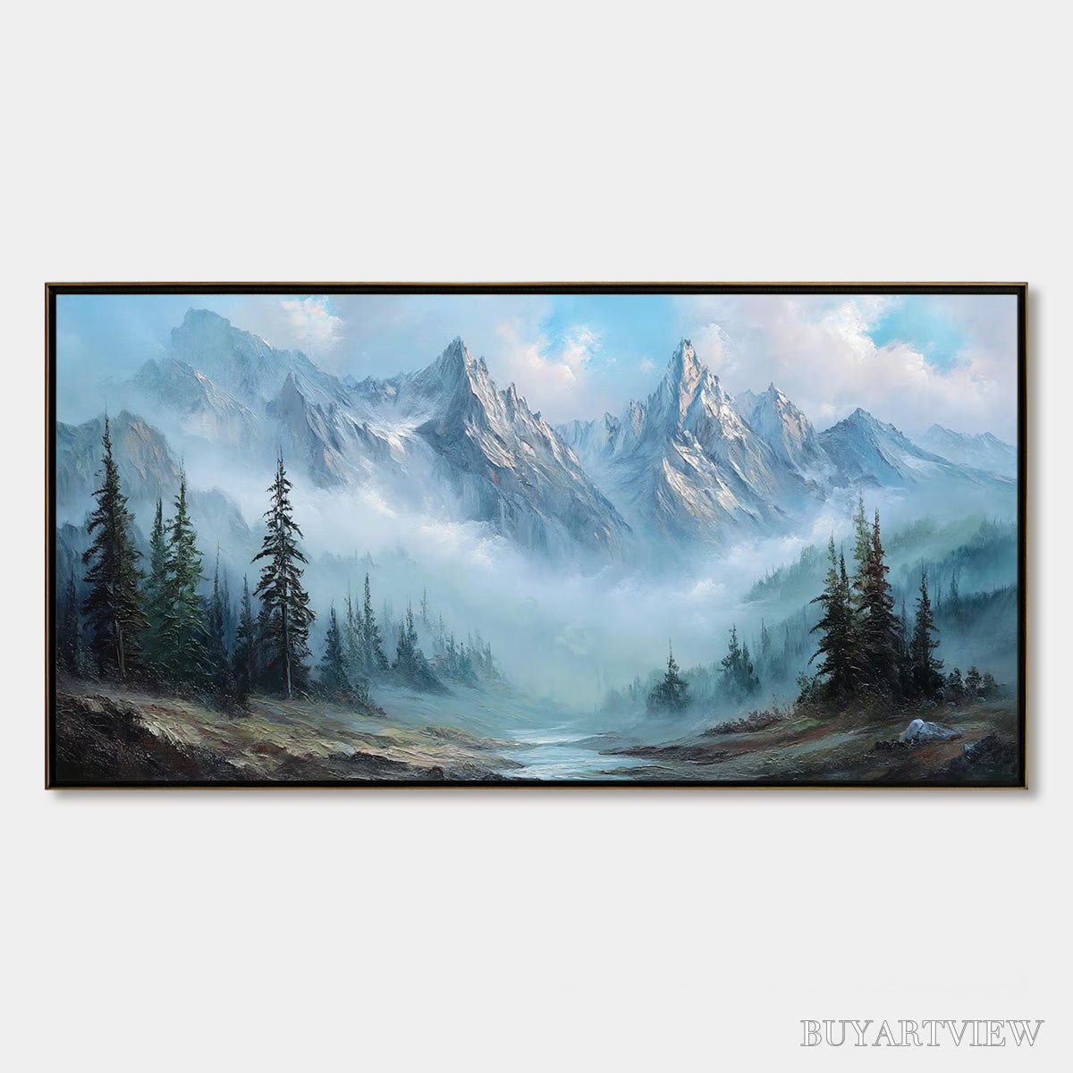 BUYARTVIEW Alpine Whisper – Traditional Mountains and Valley Oil Painting - image 1