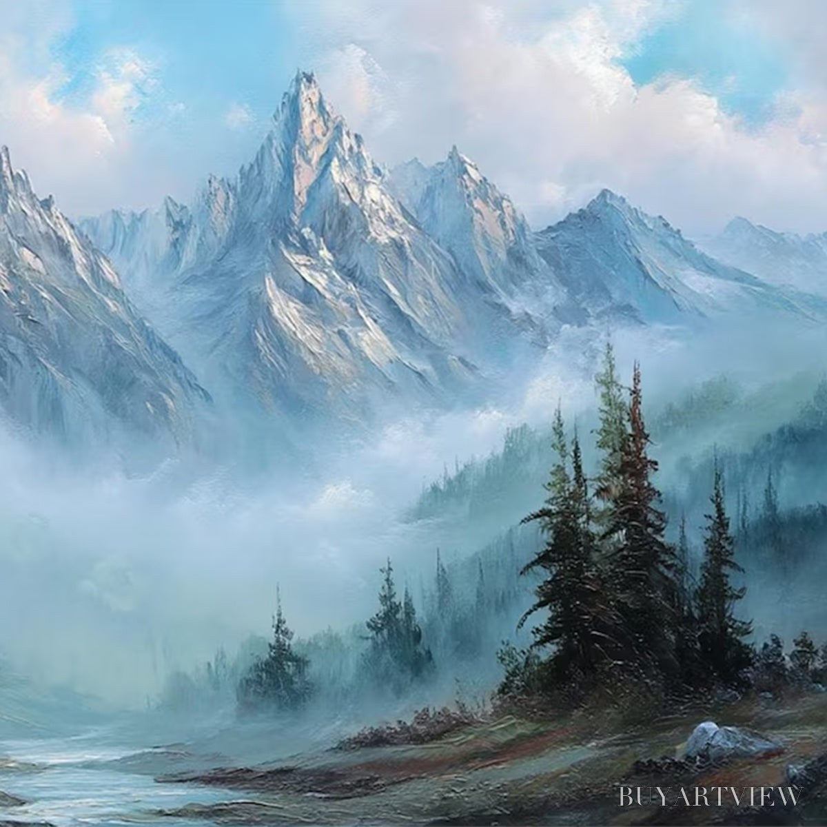 BUYARTVIEW Alpine Whisper – Traditional Mountains and Valley Oil Painting - image 3