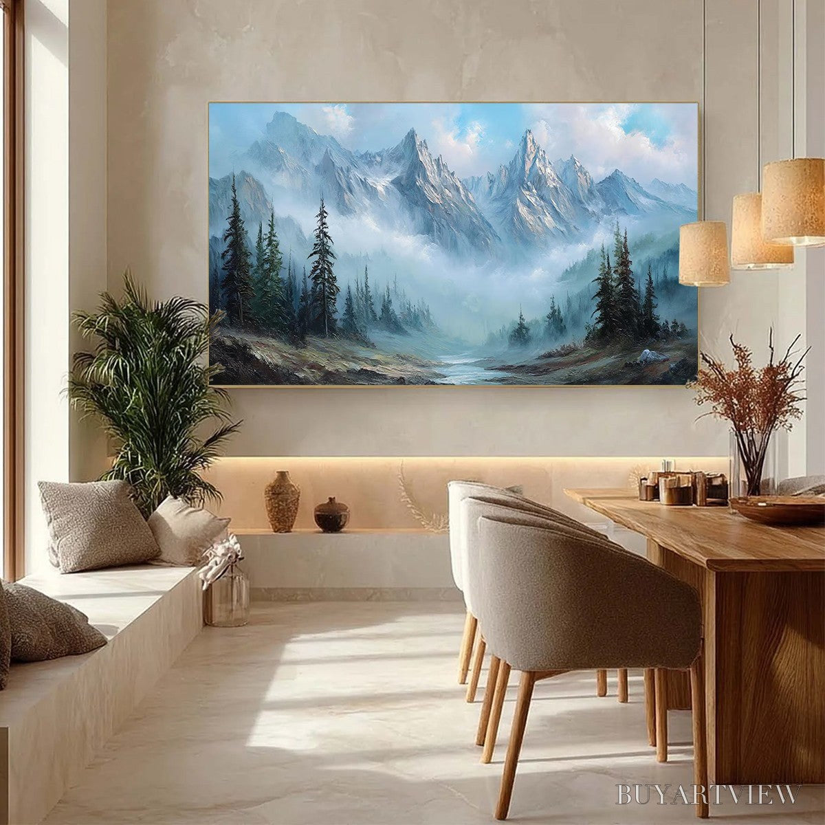 BUYARTVIEW Alpine Whisper – Traditional Mountains and Valley Oil Painting - image 4