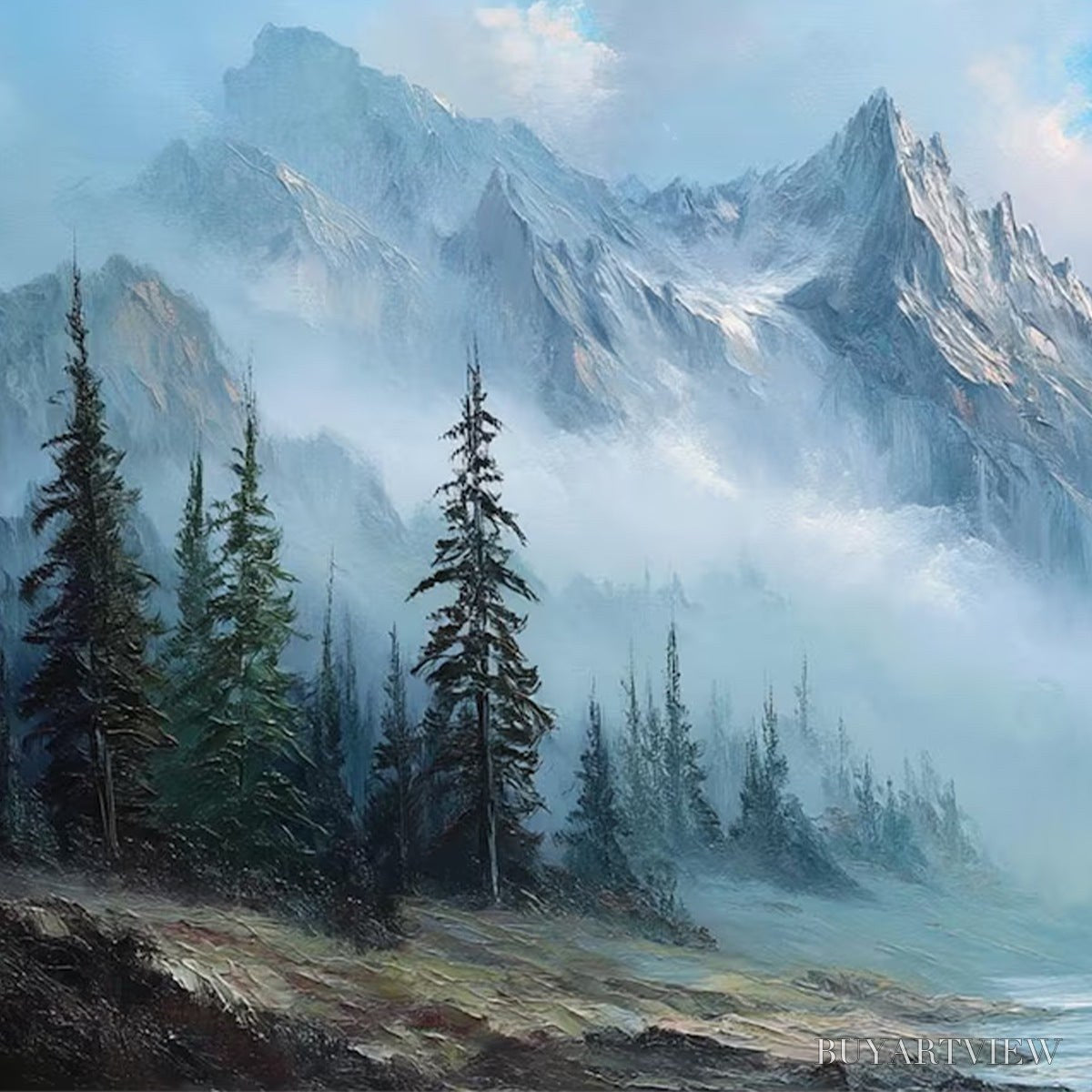 BUYARTVIEW Alpine Whisper – Traditional Mountains and Valley Oil Painting - image 5