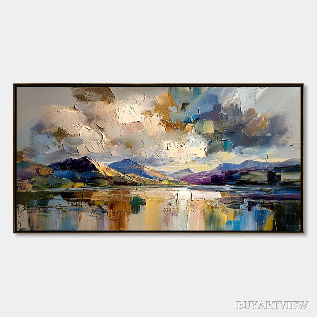 BUYARTVIEW Golden Mirror – Palette Knife Impasto Mountain Lake Painting - image 1