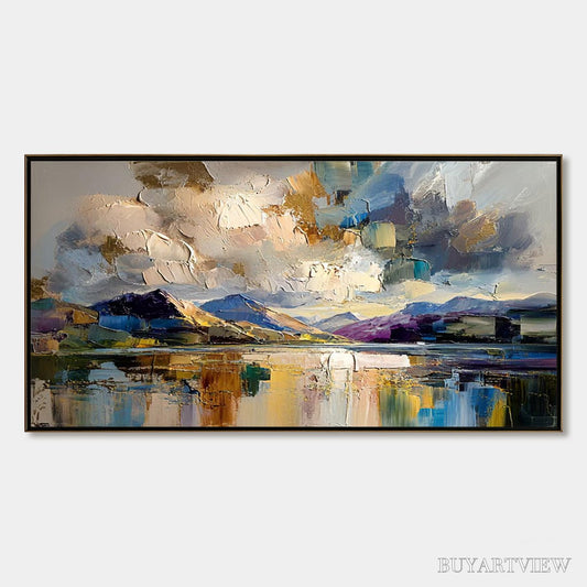 BUYARTVIEW Golden Mirror – Palette Knife Impasto Mountain Lake Painting - image 1
