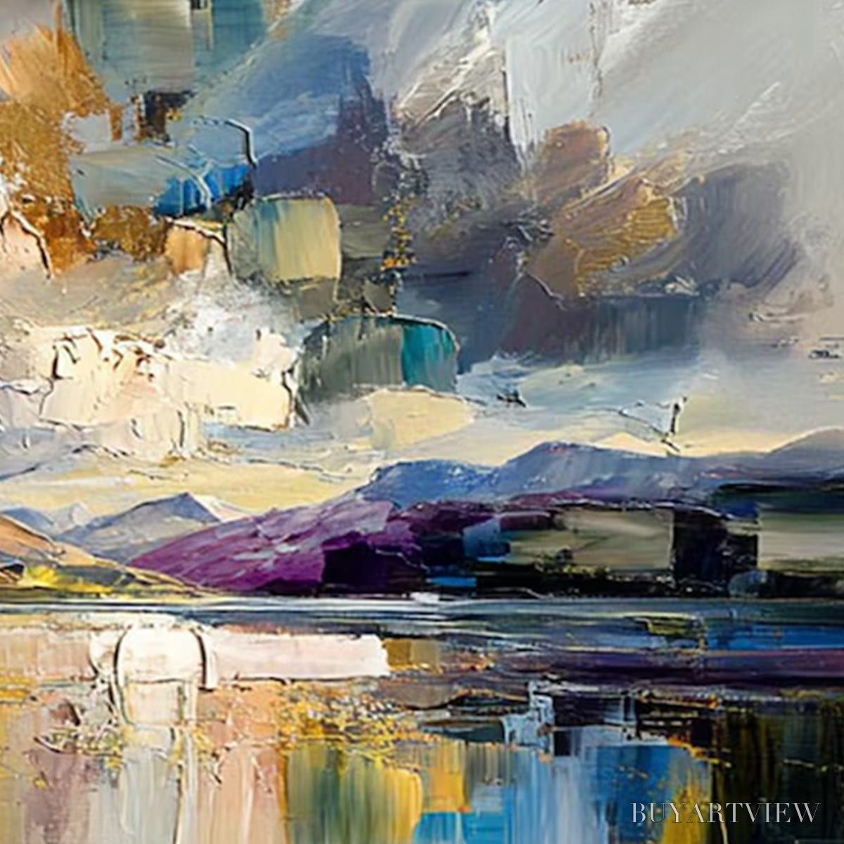 BUYARTVIEW Golden Mirror – Palette Knife Impasto Mountain Lake Painting - image 3