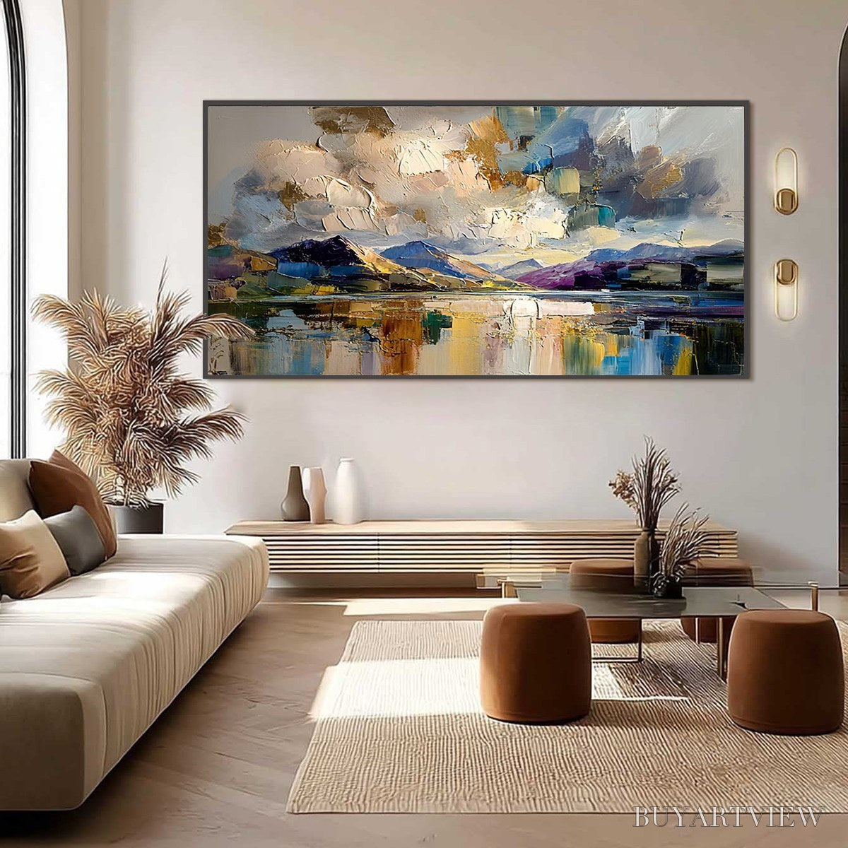 BUYARTVIEW Golden Mirror – Palette Knife Impasto Mountain Lake Painting - image 4