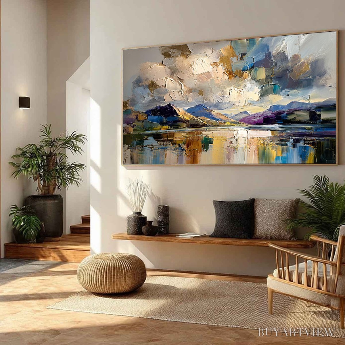 BUYARTVIEW Golden Mirror – Palette Knife Impasto Mountain Lake Painting - image 6