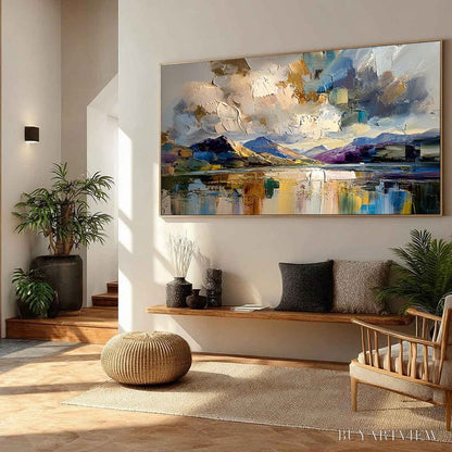 BUYARTVIEW Golden Mirror – Palette Knife Impasto Mountain Lake Painting - image 6