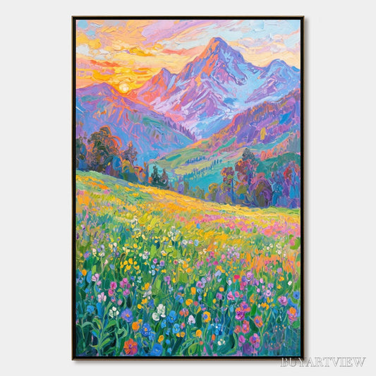 BUYARTVIEW Alpine Bloom – Impasto Colorful Mountain Landscape Painting - image 1