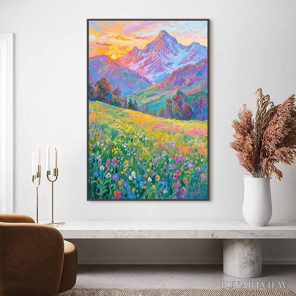 BUYARTVIEW Alpine Bloom – Impasto Colorful Mountain Landscape Painting - image 2