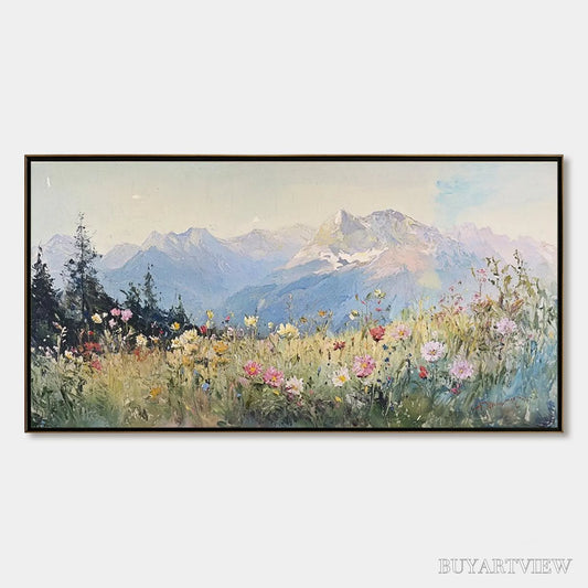 BUYARTVIEW Alpine Serenity – Impressionist Mountain Meadow Landscape Painting - image 1
