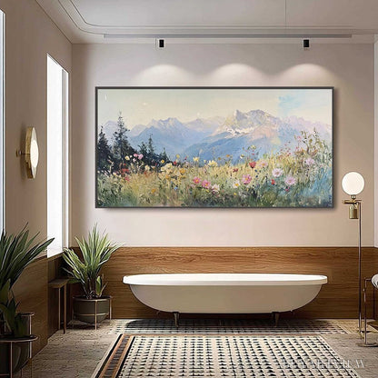 BUYARTVIEW Alpine Serenity – Impressionist Mountain Meadow Landscape Painting - image 2
