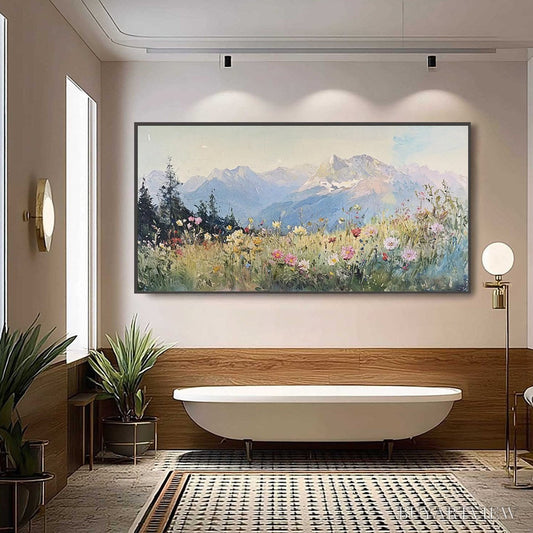 BUYARTVIEW Alpine Serenity – Impressionist Mountain Meadow Landscape Painting - image 2