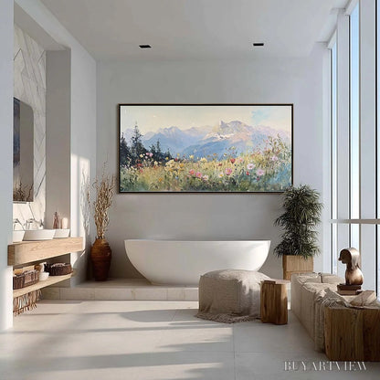 BUYARTVIEW Alpine Serenity – Impressionist Mountain Meadow Landscape Painting - image 4