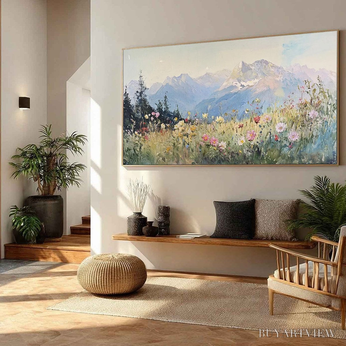 BUYARTVIEW Alpine Serenity – Impressionist Mountain Meadow Landscape Painting - image 5