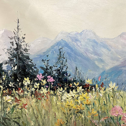BUYARTVIEW Alpine Serenity – Impressionist Mountain Meadow Landscape Painting - image 6