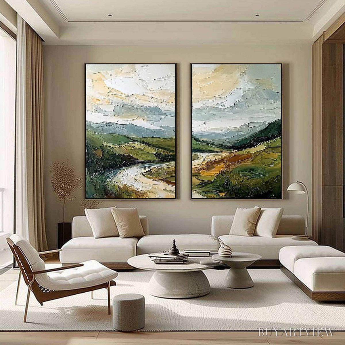 BUYARTVIEW River Valley Duet – Textured Landscape Diptych Painting - image 4