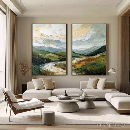 BUYARTVIEW River Valley Duet – Textured Landscape Diptych Painting - image 4