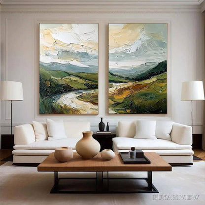 BUYARTVIEW River Valley Duet – Textured Landscape Diptych Painting - image 5