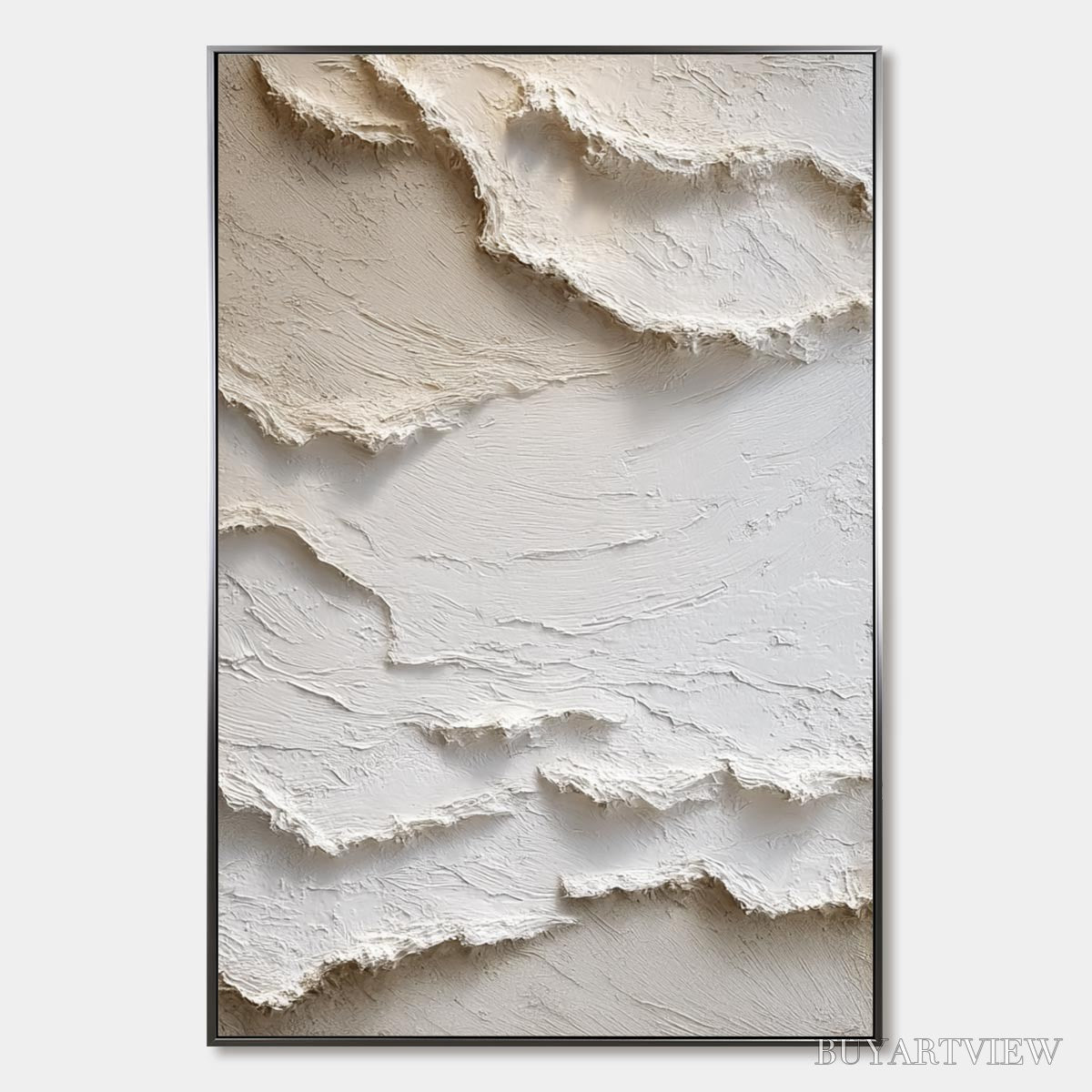 BUYARTVIEW Alpine Whispers – Textured White Abstract Oil Painting - image 1