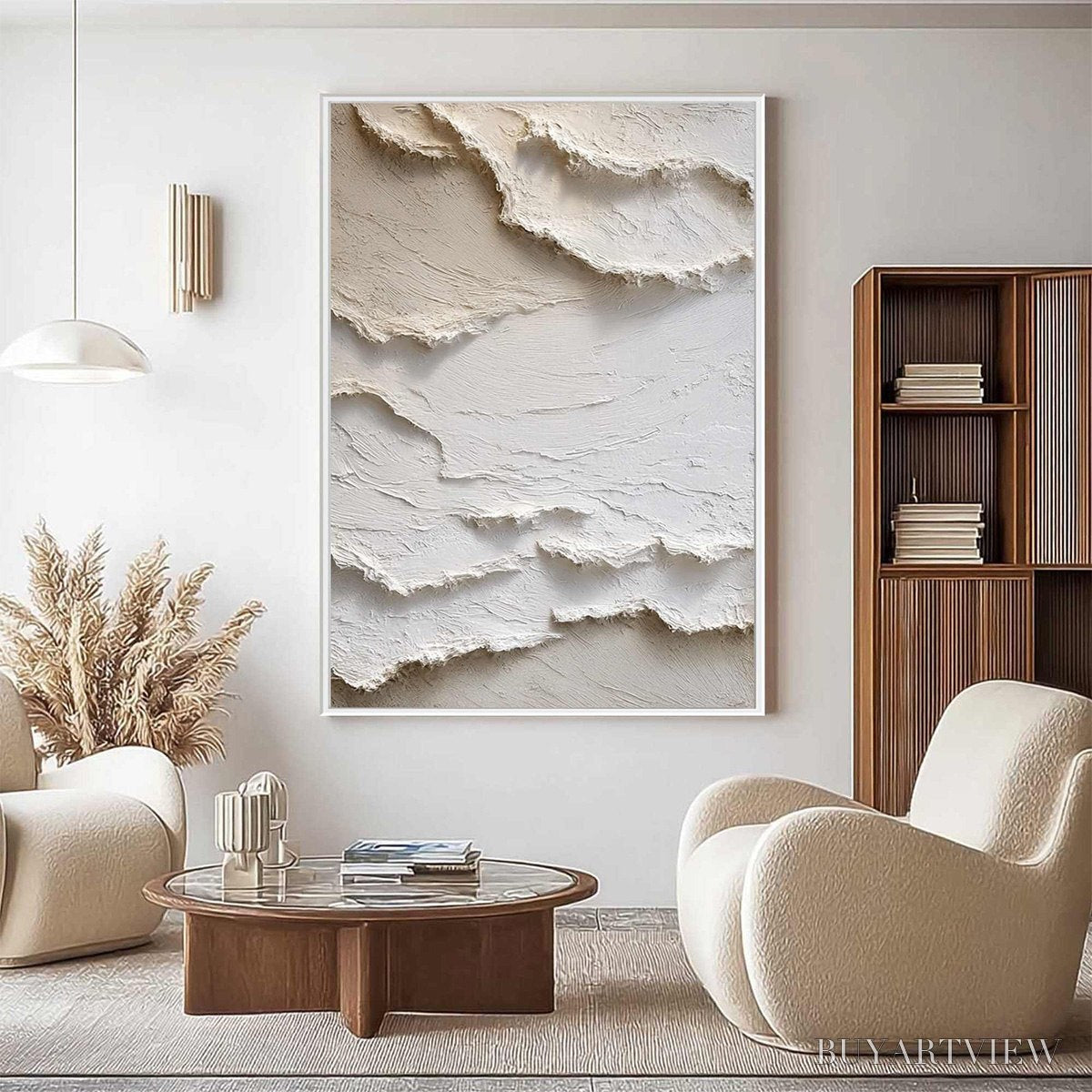BUYARTVIEW Alpine Whispers – Textured White Abstract Oil Painting - image 3